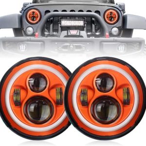 DOT Emark 7 Inch Round Orange Halo Lights For Jeep Wrangler JK TJ LJ And Harley Davidson Motorcycles