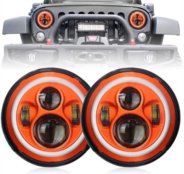 DOT Emark 7 Inch Round Orange Halo Lights For Jeep Wrangler JK TJ LJ And Harley Davidson Motorcycles