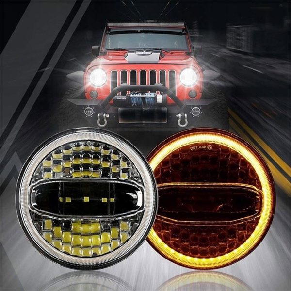 Morsun LED Προβολείς για Jeep Harley 7 ιντσών στρογγυλοί προβολείς Hi-lo Beam με Angel Eyes 12v 108W